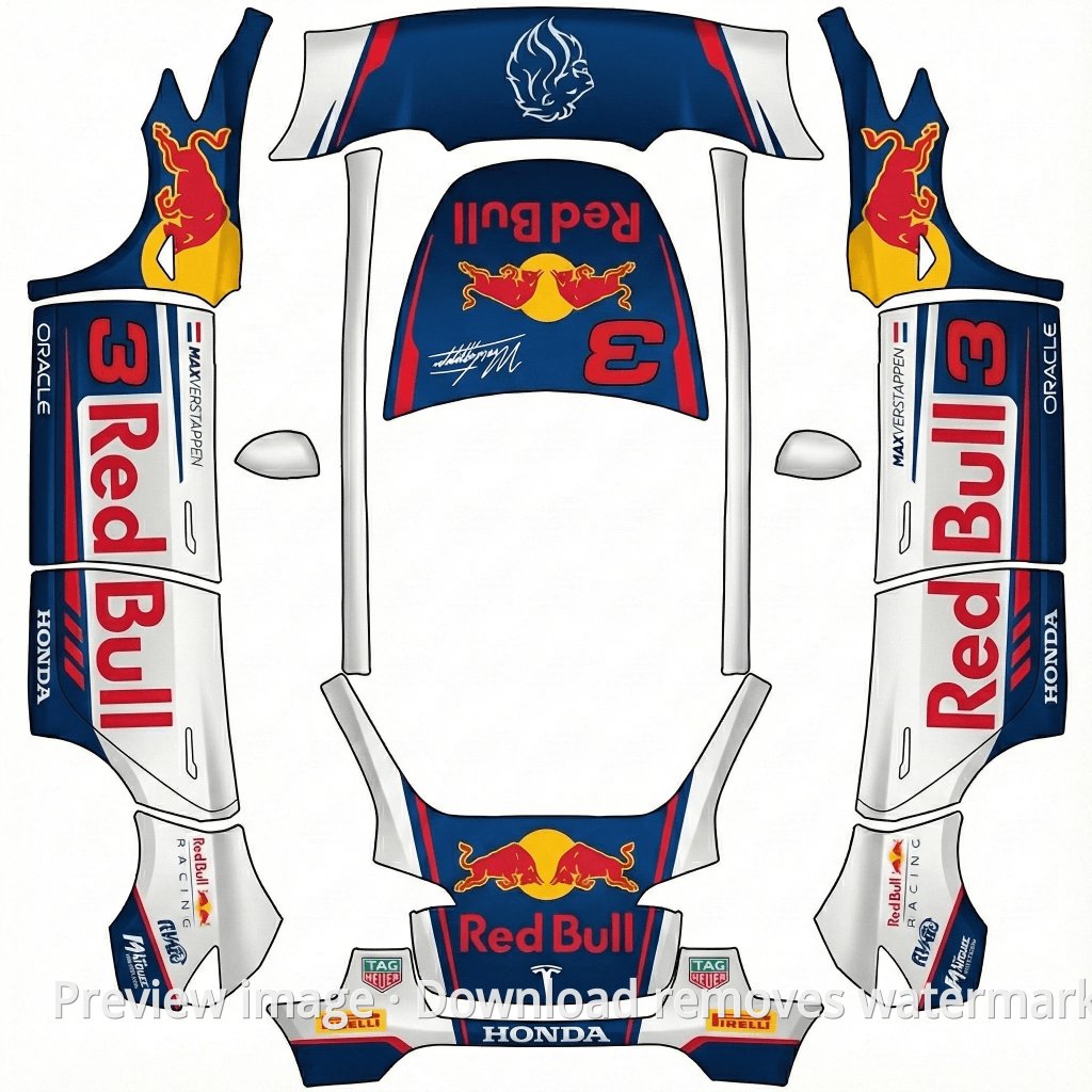Model Y White Red Bull No. 3 Max Theme Wrap Template