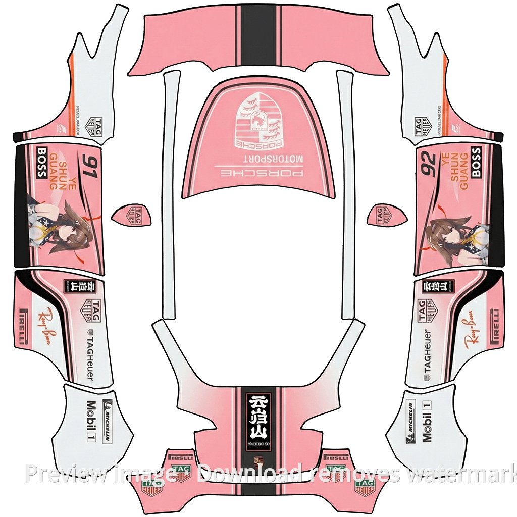 Pink Porsche Theme Model Y Wrap Template
