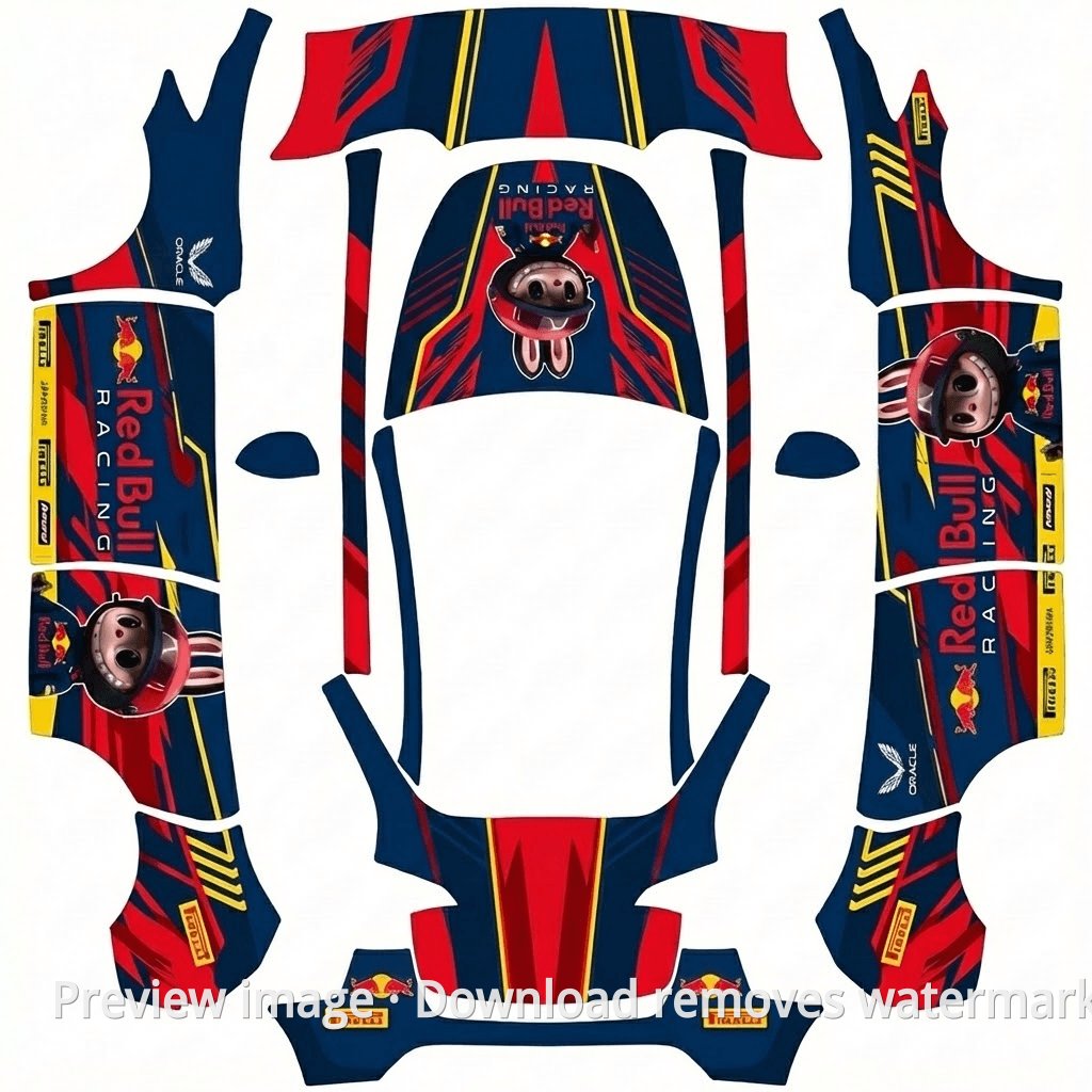 Model Y Labubu Red Bull Racing Theme Wrap Template