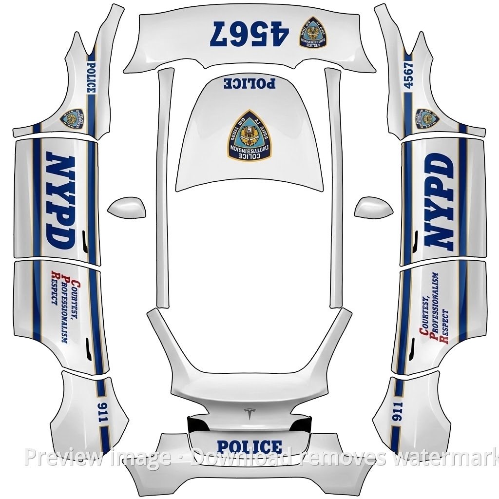 Police Car Theme Model Y Wrap Template