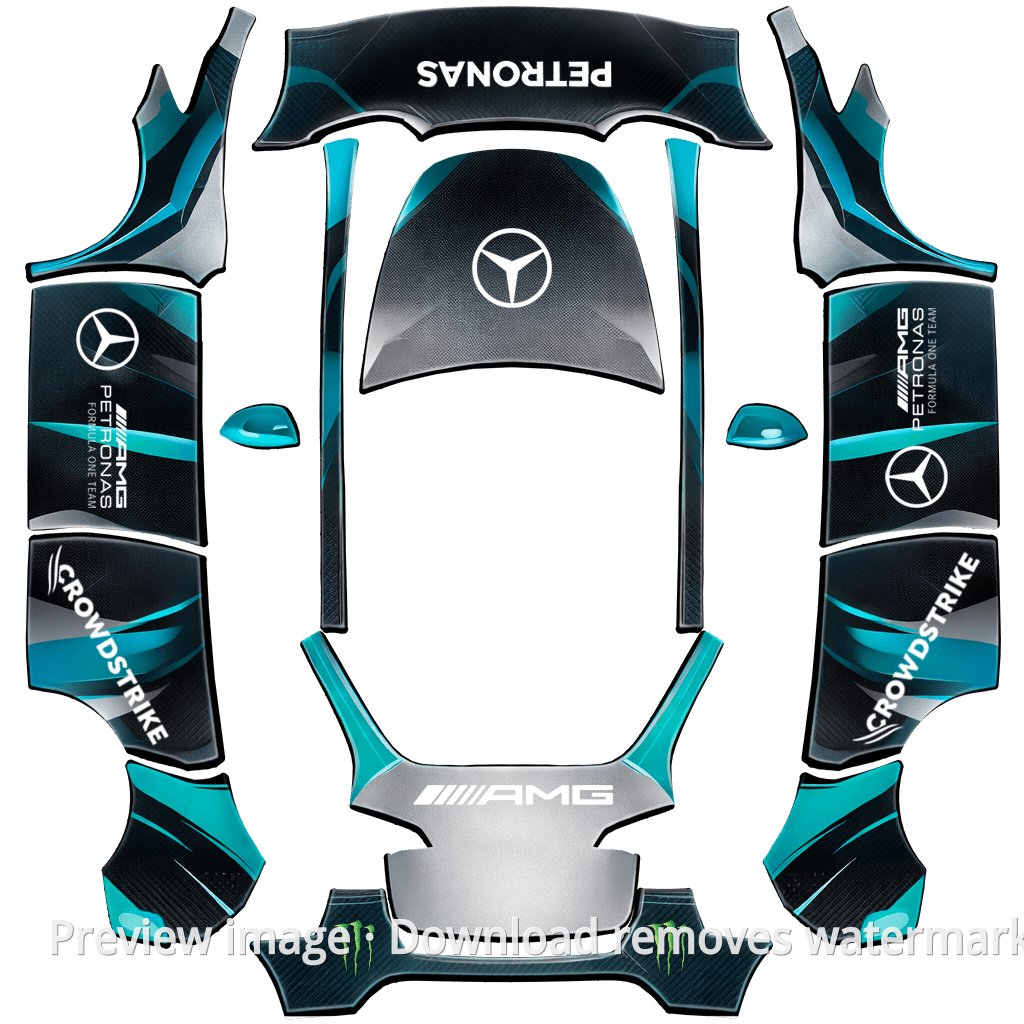 Model Y Benz AMG F1 W16 Theme Wrap Template - Model Y Tesla Paint Shop template