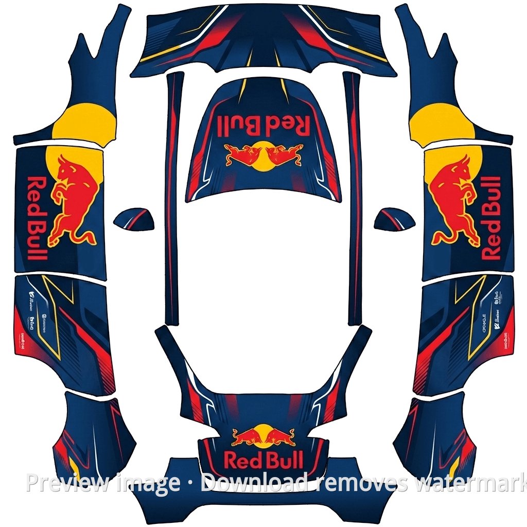 Model Y Red Bull F1 -26 Theme Wrap Template - Model Y Tesla Paint Shop template