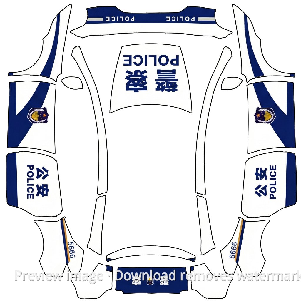 Police Car Theme Model Y L Wrap Template