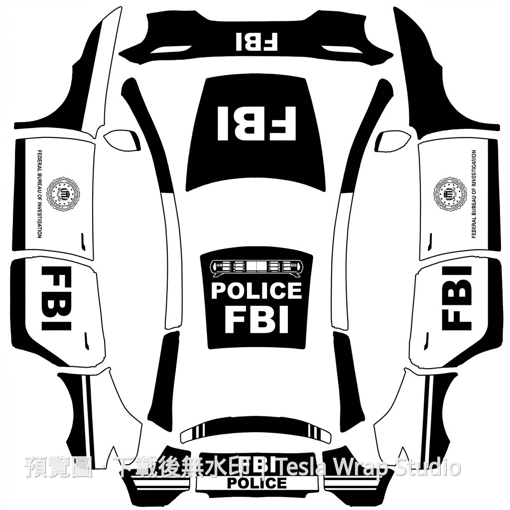 美國 FBI 警車塗裝 - Model Y L - Model Y L Tesla 烤漆中心範本