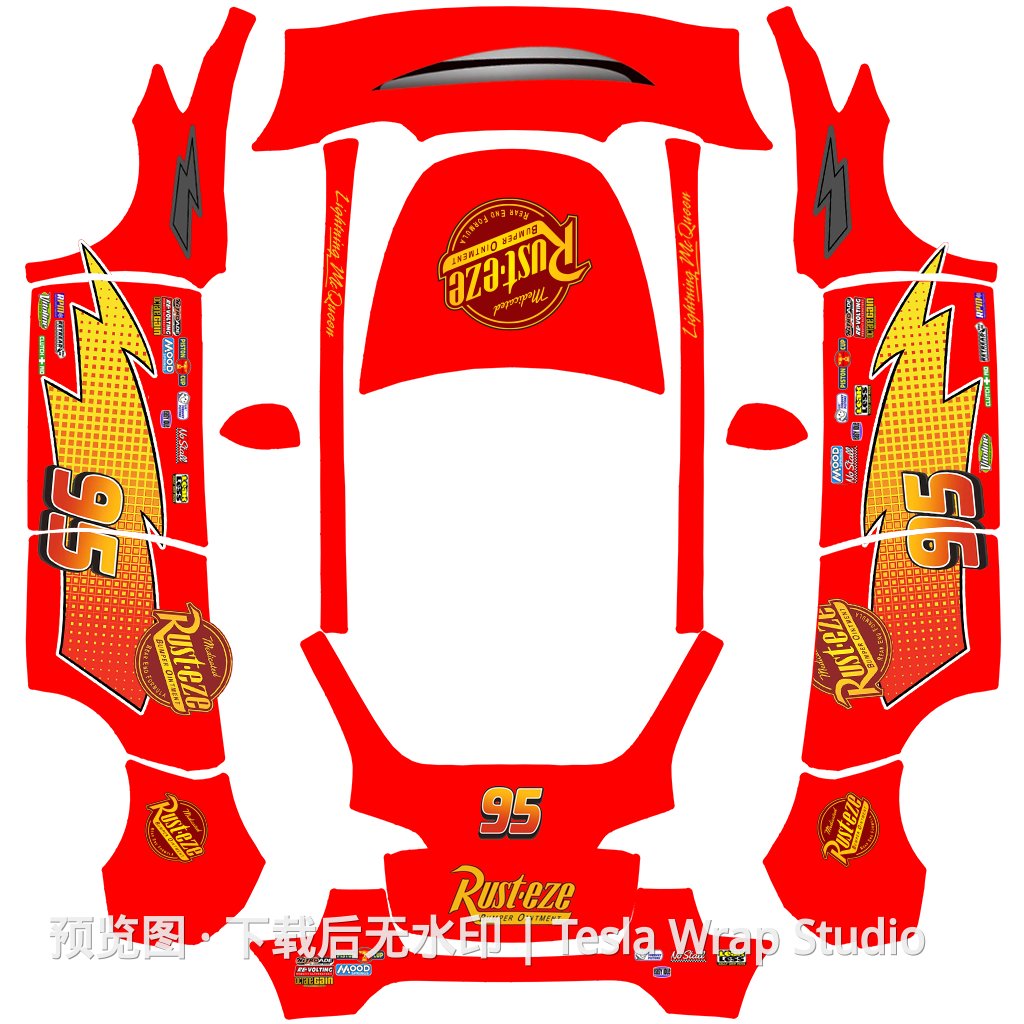 Model Y 闪电麦昆主题外观模板 - Model Y 特斯拉喷漆车间模板