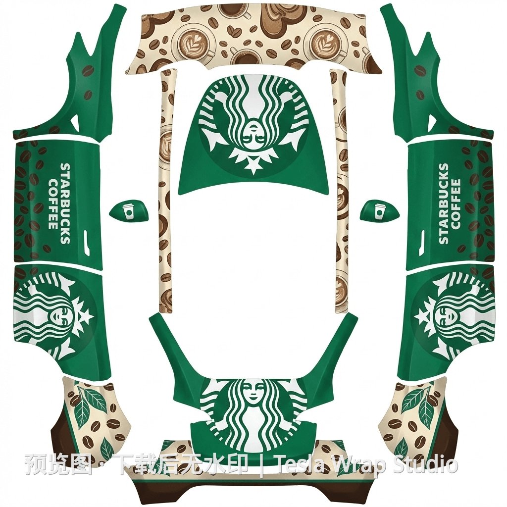 Model Y Starbucks 主题外观模板 - Model Y 特斯拉喷漆车间模板
