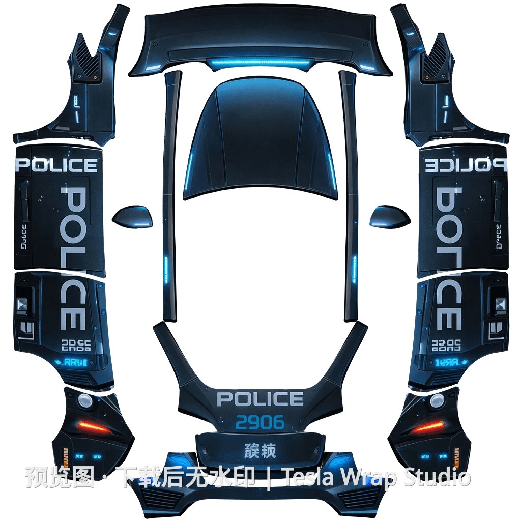 赛博警车美版主题 - Model Y - Model Y 特斯拉喷漆车间模板