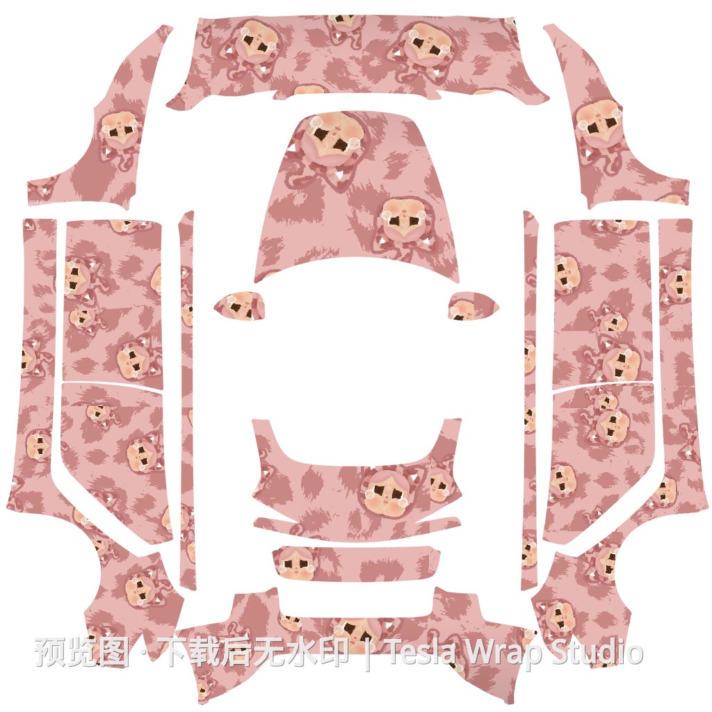 哭娃 - 粉红猫猫 - Model 3 (2024+) Standard & Premium