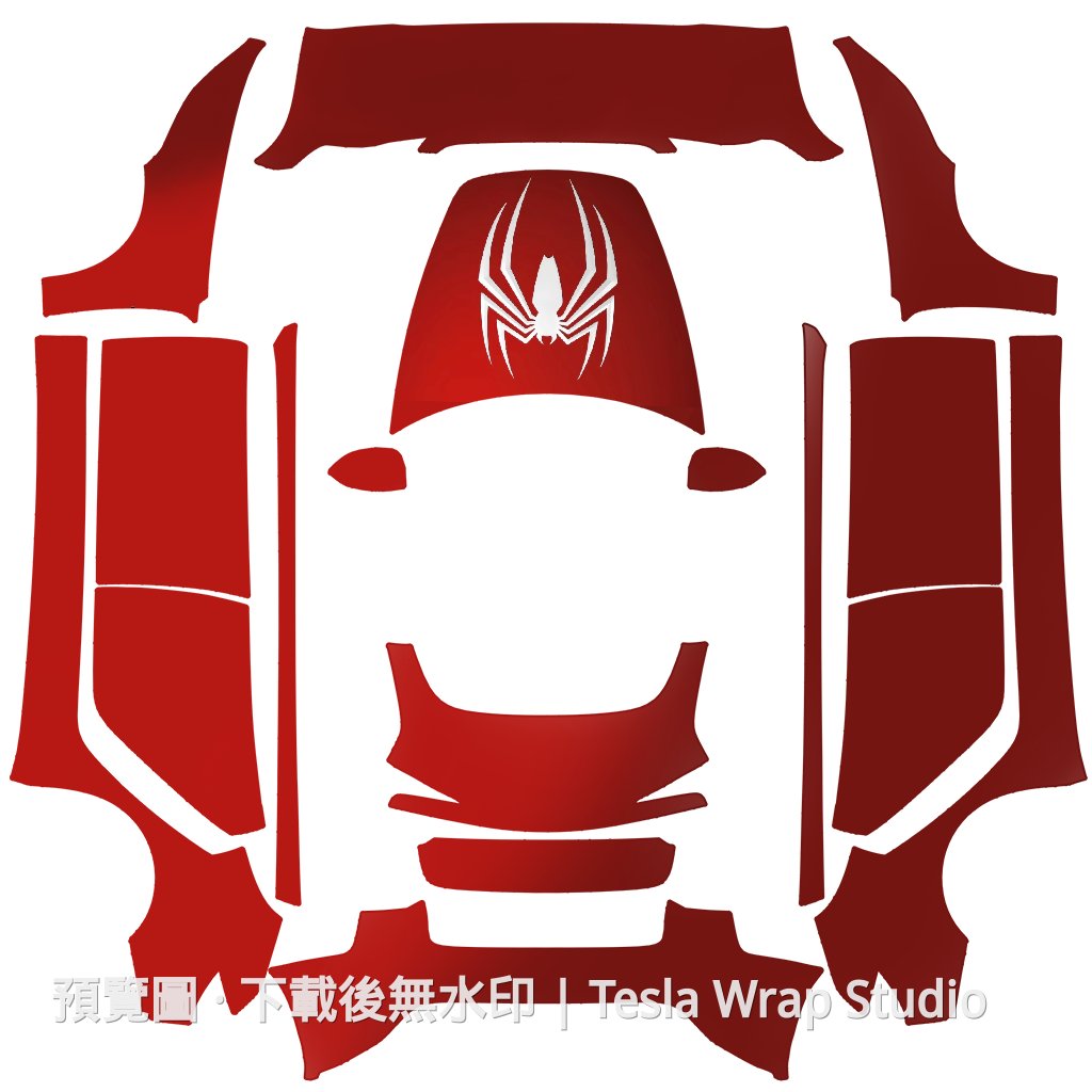 蜘蛛人主題外觀 - Model 3 (2024+) Standard & Premium Tesla 烤漆中心範本