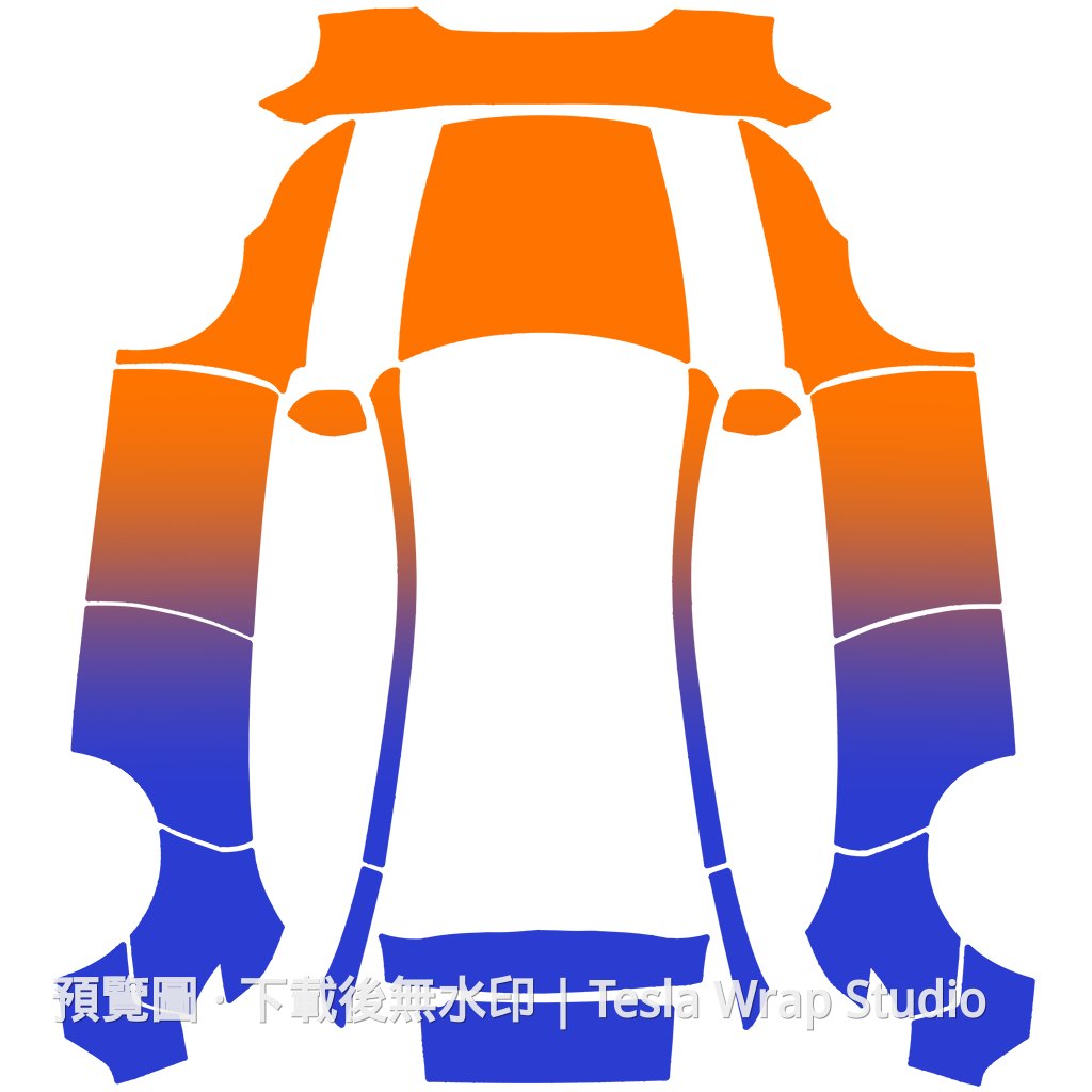 橙藍漸層主題外觀 - Model Y (2025+) Premium Tesla 烤漆中心範本