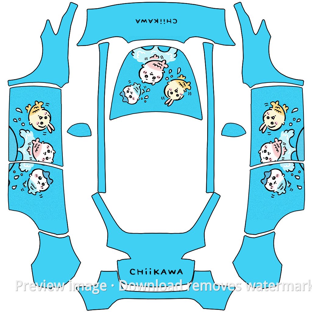 Chiikawa Trio Summer Wrap - Model Y Tesla Paint Shop template