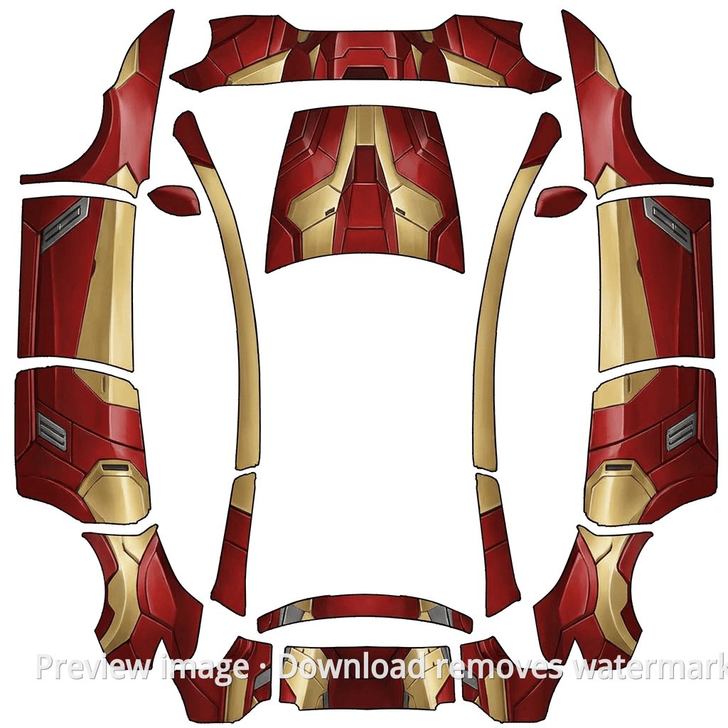 Iron Man-Inspired Model Y L Wrap - Model Y L Tesla Paint Shop template