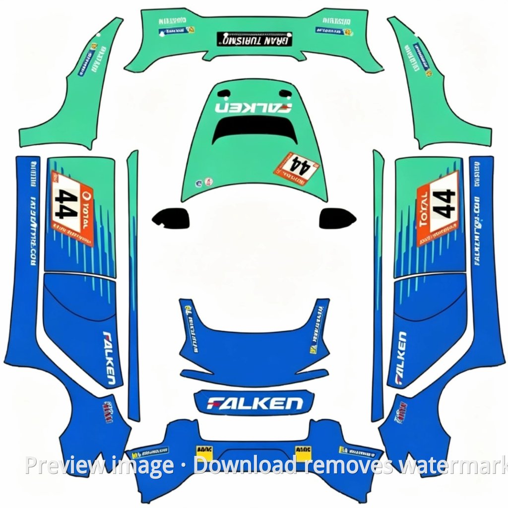 Ny Model 3 — Porsche 911 GT3 R FALKEN-tema – Tesla Paint Shop-skabelon til Model 3 (2024+) Standard & Premium